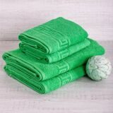 Махровое полотенце "Греческий бордюр"-зелен. 50*90 см. 430г/м2.Хлопок 100% в индив. упак.
