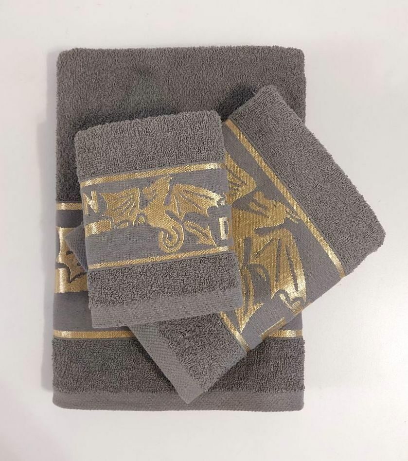 Махровое полотенце "Золотой дракон"- СЕРЫЙ 30*60 см. хлопок 100%
